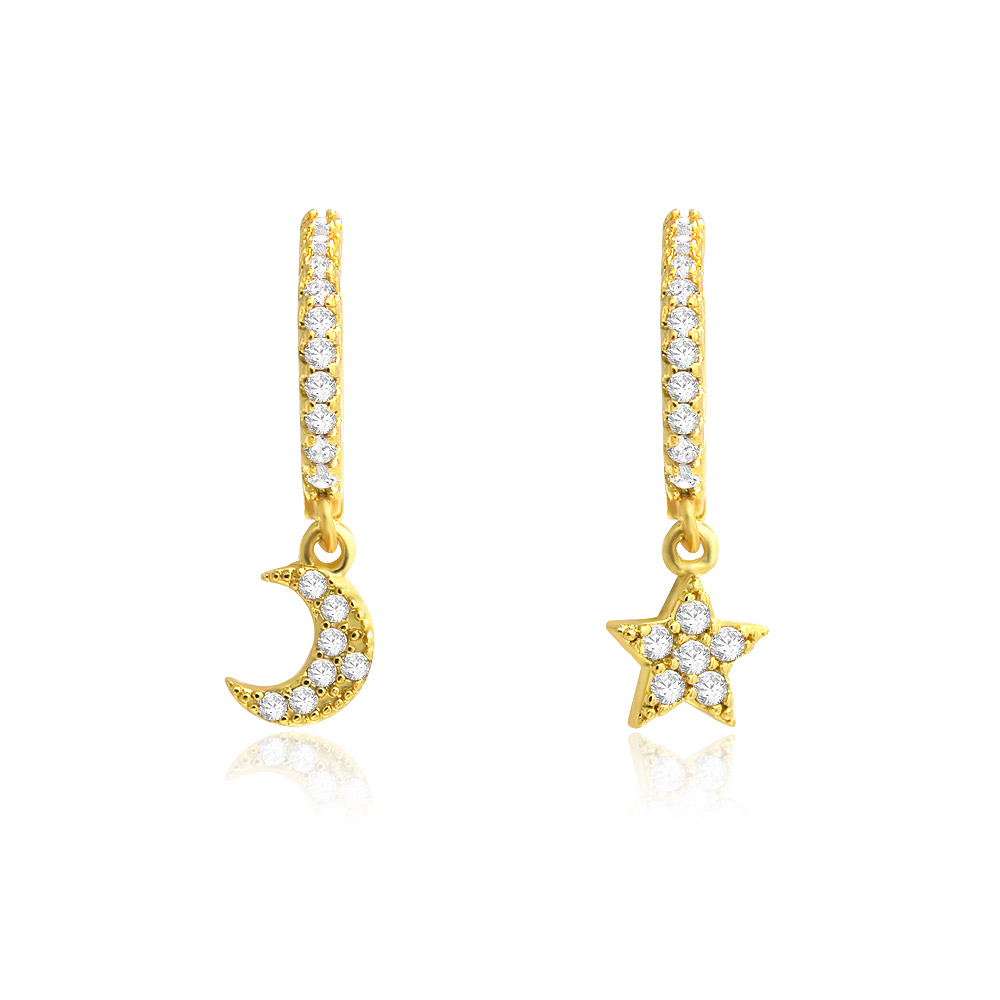 Moon And Star Huggie Earrings